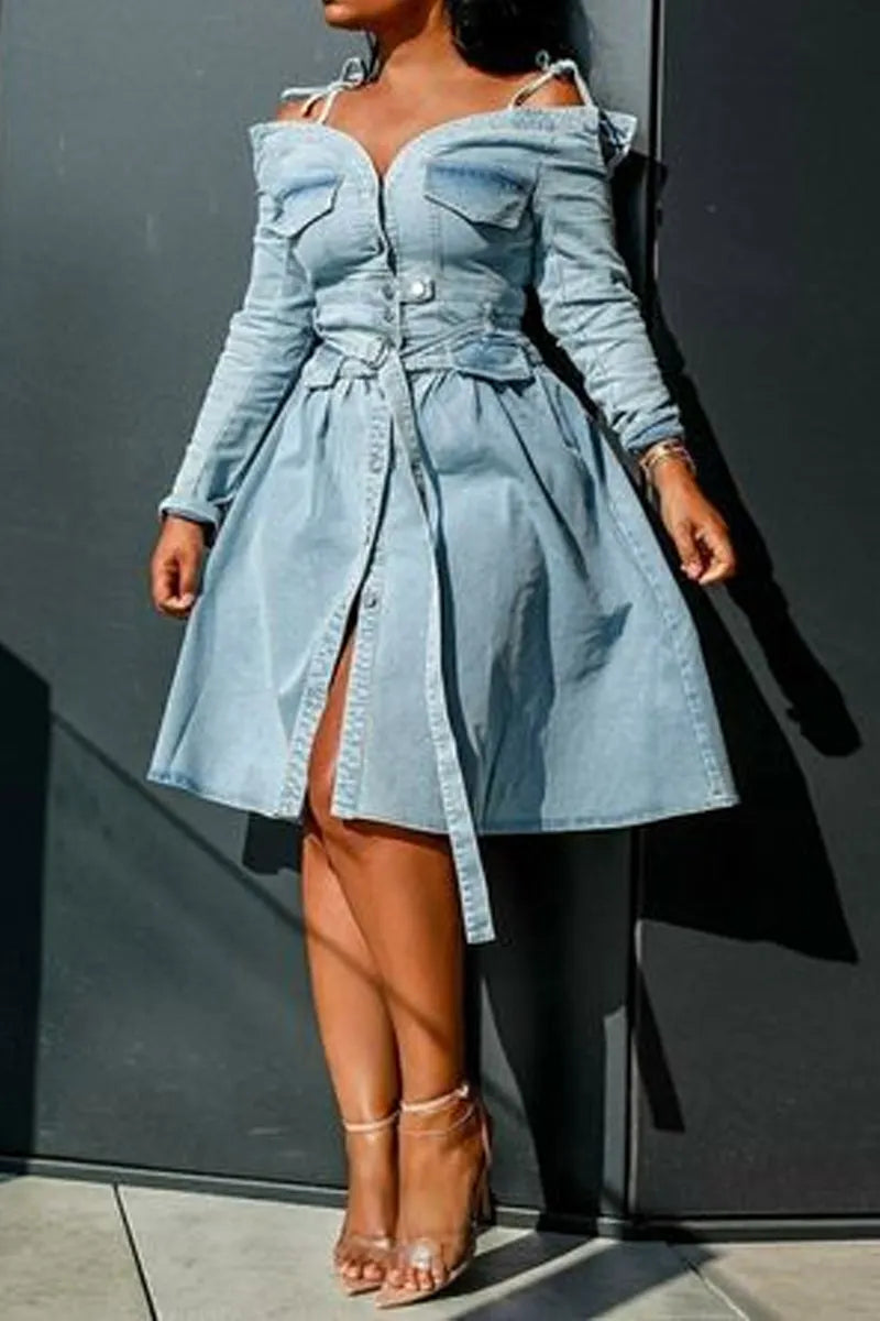 Ladies' Hot Selling Casual Elegant Washed Long Sleeved Knee Length Dress