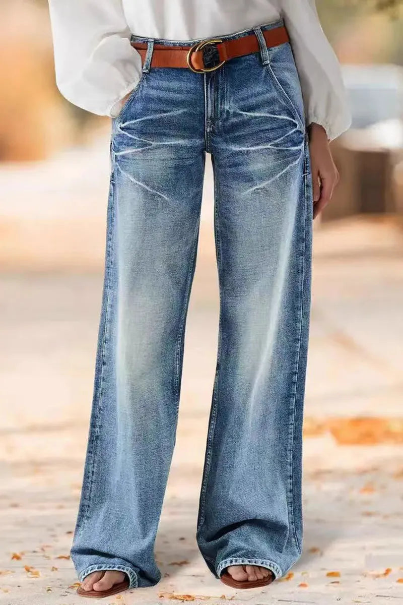 Women's Casual Straight Leg Washed Jeans