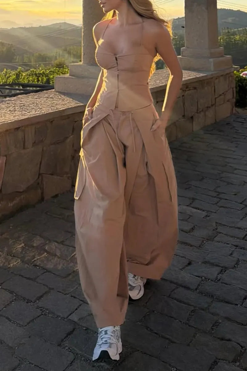 Women's Casual Slim Vest Silhouette Pants Two-Piece Set