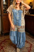 Women Spaghetti Strap Patchwork Patch Casual Denim Jumpsuit