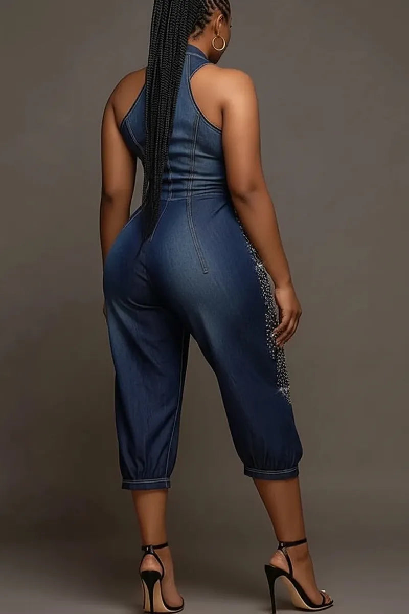 Hot Selling Women's Casual Rhinestone Denim Jumpsuit