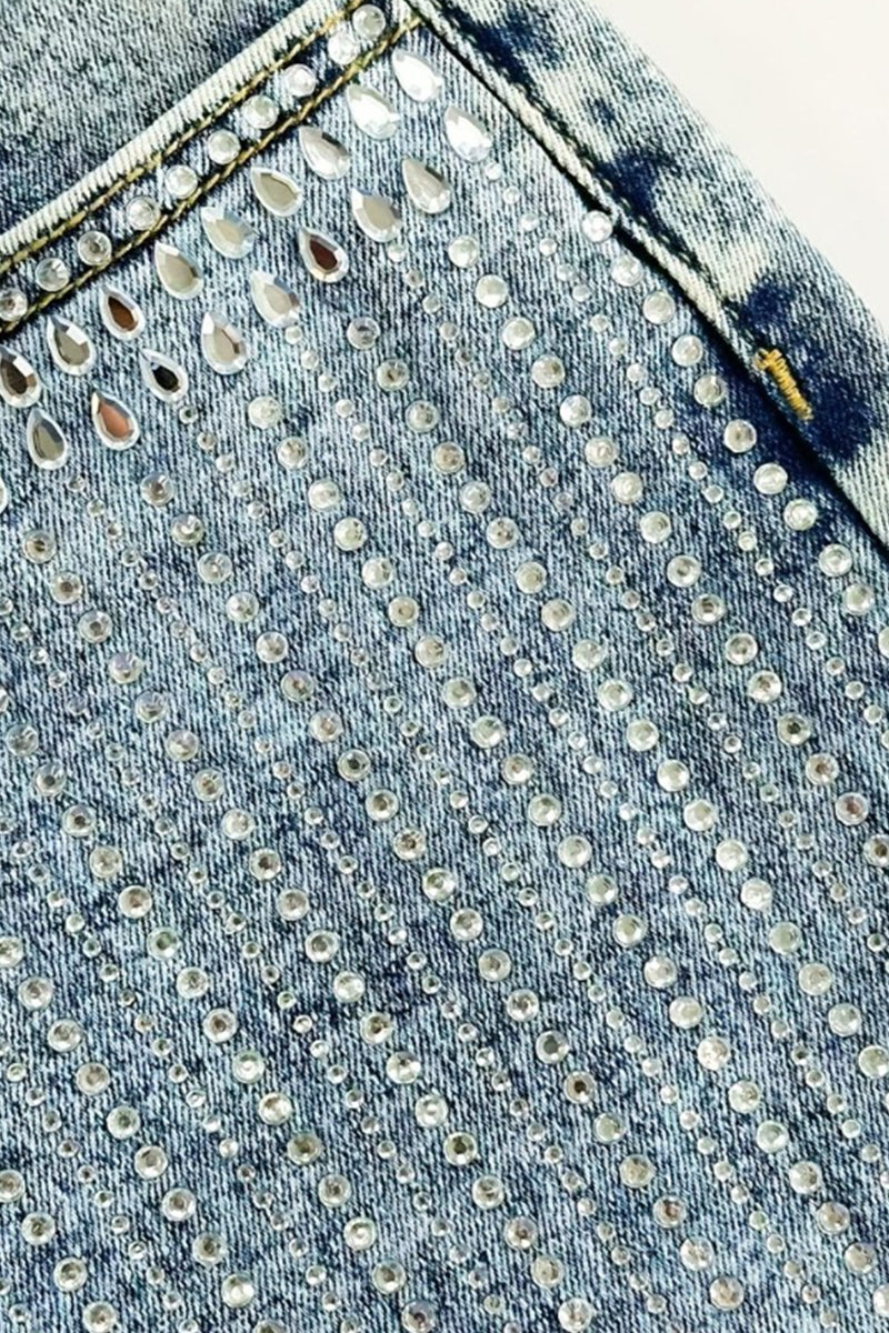 Women's Casual Rhinestone Wide Leg Jeans
