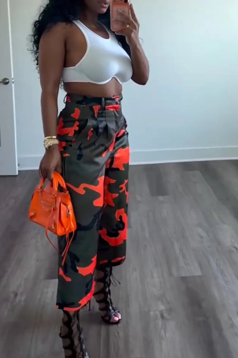 Women's Casual Camo Wide Leg Cropped Pants