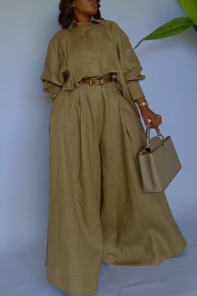 Women's Collar Shirt + Wide Leg Pants Loose Casual Suit