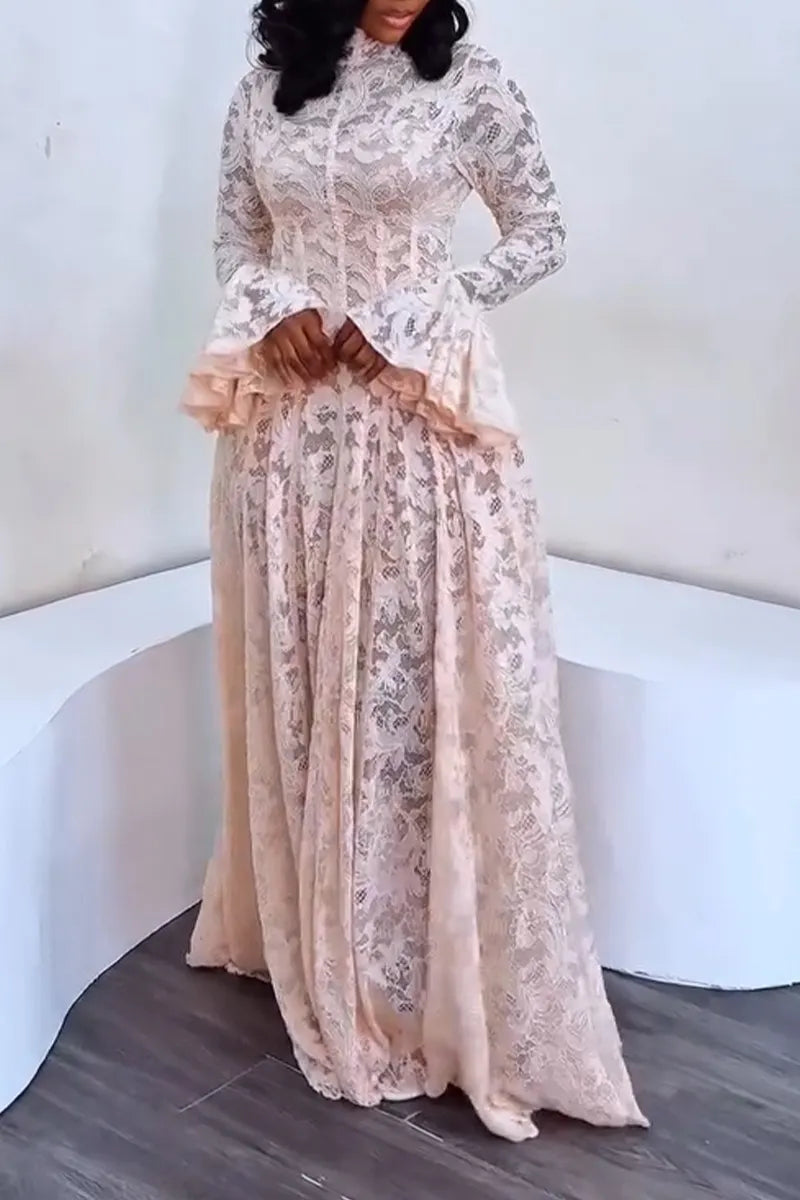 Women's Elegant Flare Sleeve Lace Maxi Dress
