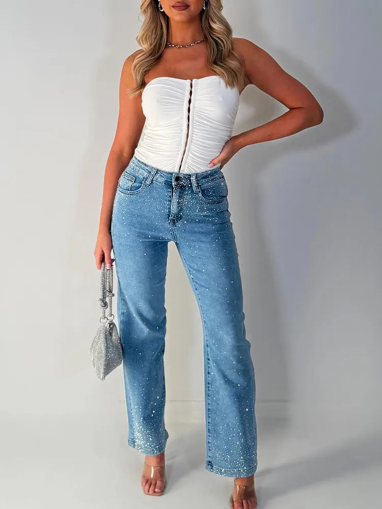 Women Rhinestone Casual Jeans