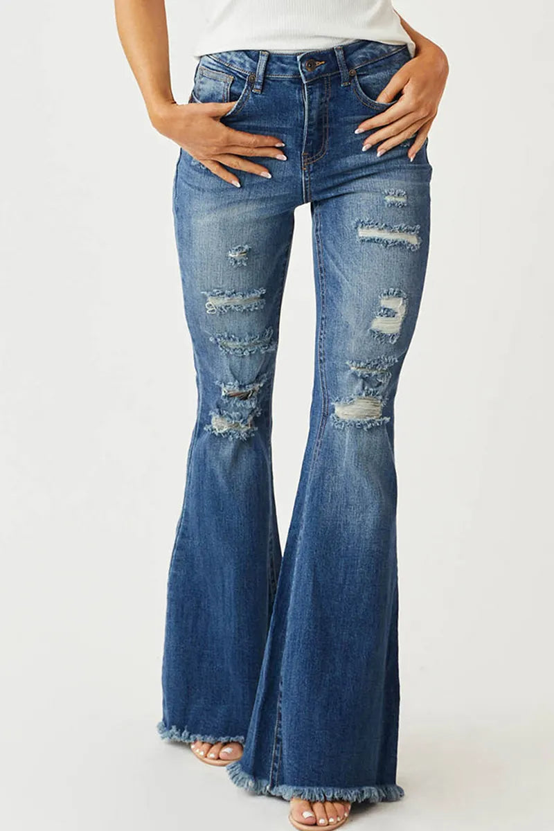 Ladies Vintage High Waist Slim Fit Stretch Flare Jeans
