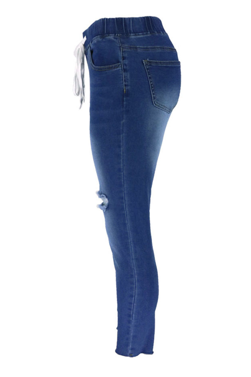 Women’s Drawstring Ripped Skinny Jeans