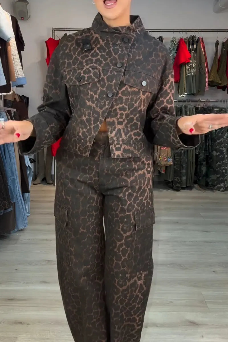 Women's Casual Leopard Loose Jacket or Cargo Pants