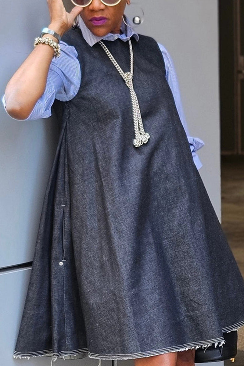 Women's Round Neck Vest Denim Dress