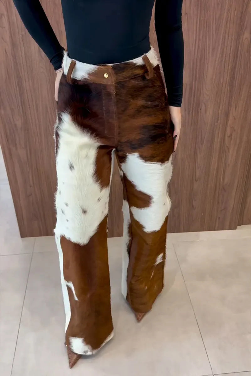 Women's Fashion Plush Cow Print Wide Leg Pants