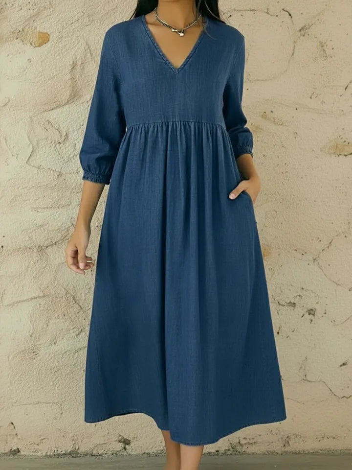 Casual V-neck Denim A-line Dress