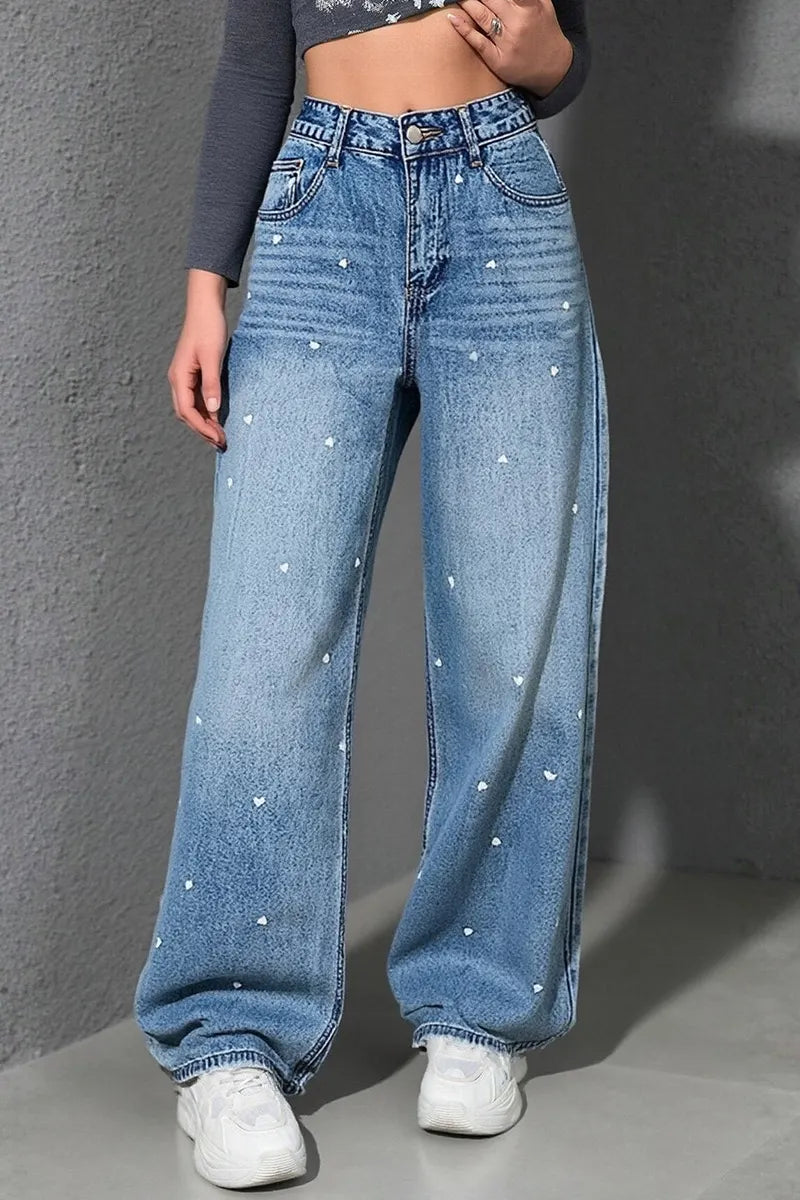 Graceful Stretch Comfort Flare Leg Jeans with Hearts