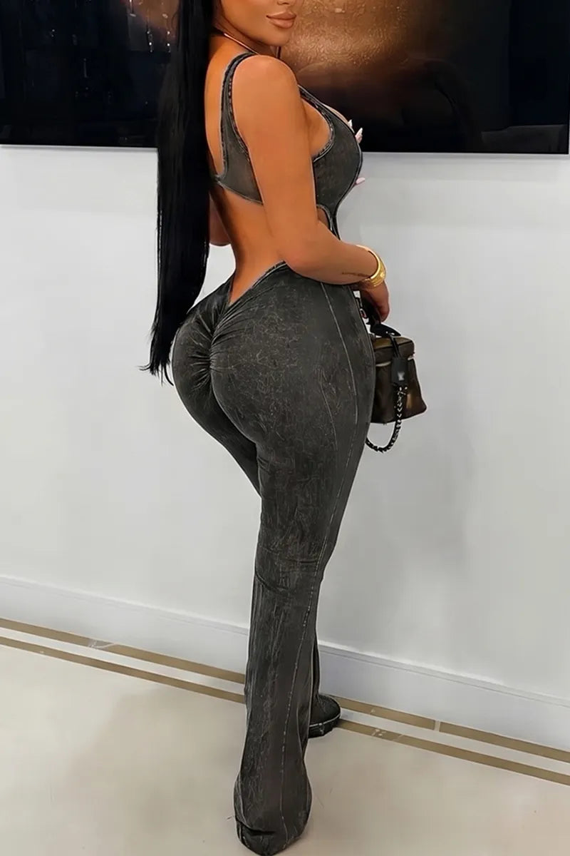 Women's Fashion Stretch Slim Fit Open-Back Jumpsuit