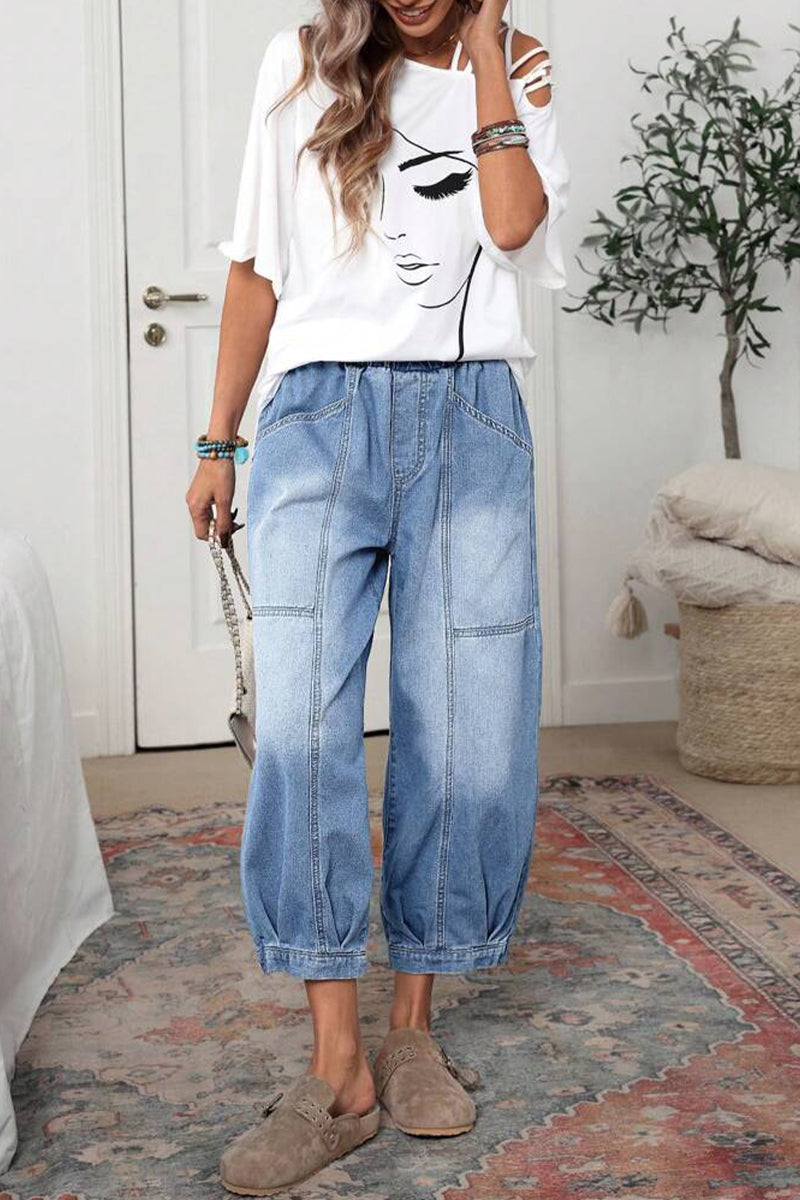 Women's Casual Washed Denim Lantern Jeans