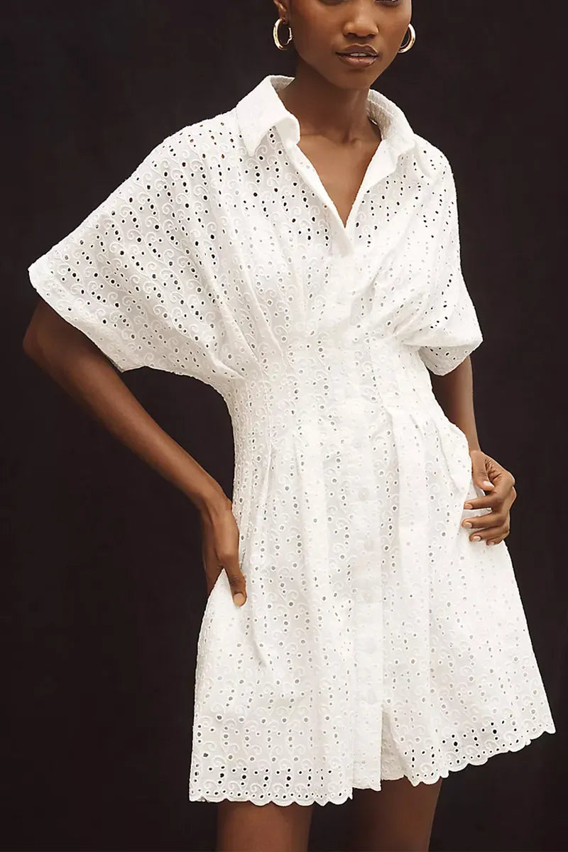 Ladies' Fashionable Floral Texture Mini Shirt Dress