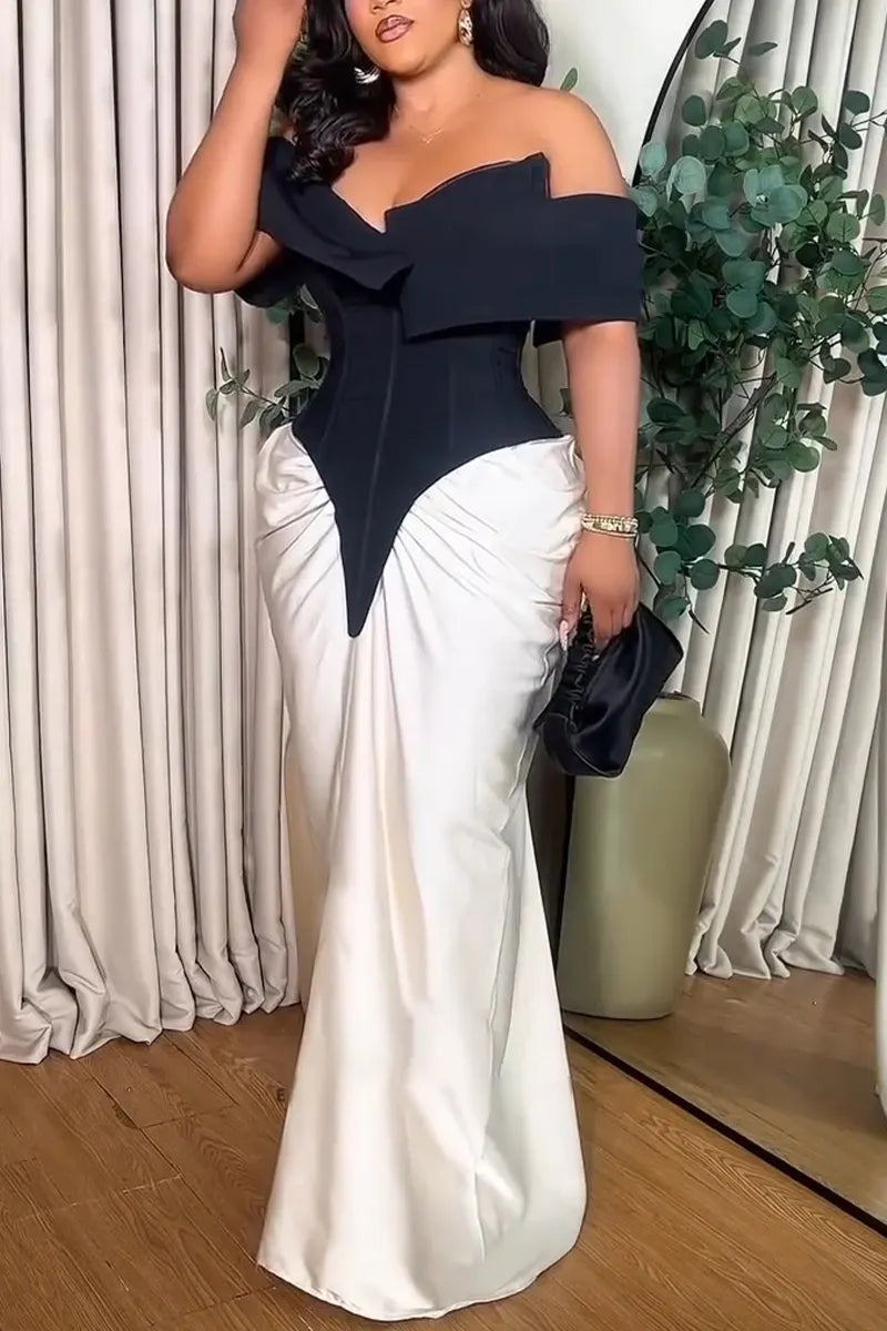 Women's One-piece Collar Splicing Elegant Temperament Dinner Party Style Dress