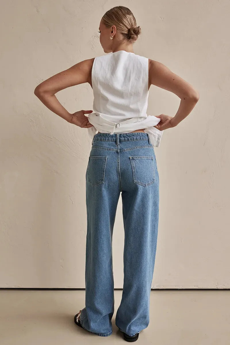 Women's Fashion Street Washed Two Tone Jeans