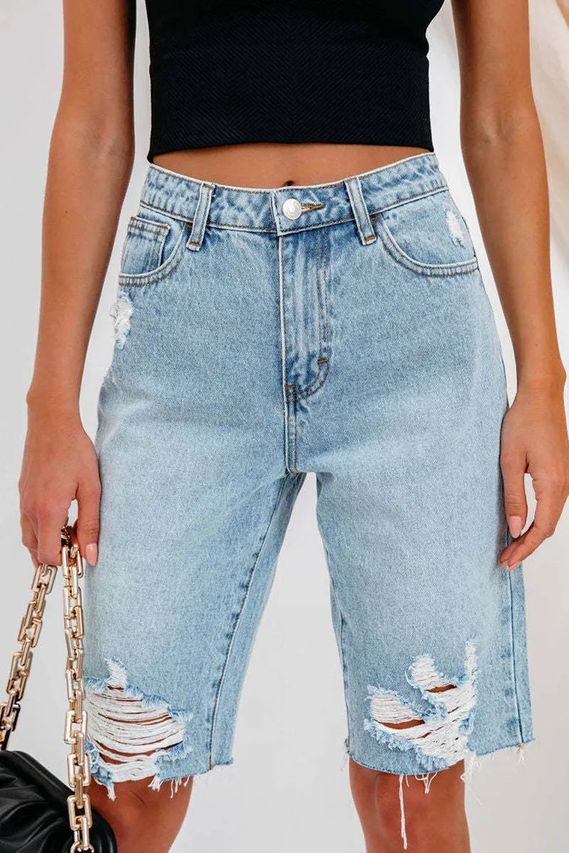Distressed Washed Women's Relaxed Fit Straight Shorts