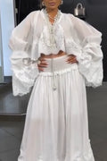 Women's Elegant and Casual V-neck Patchwork Patterned Hollow Top or Skirt