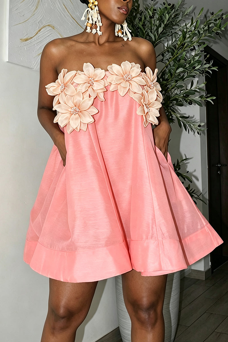 Women's Sweet 3D Floral Strapless A Line Mini Dress