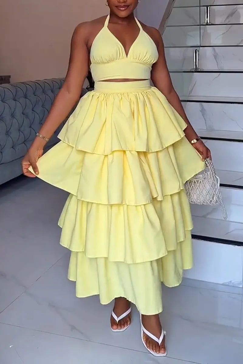 Women's Vacation Vest Tiered Hem Skirt Two-Piece Set