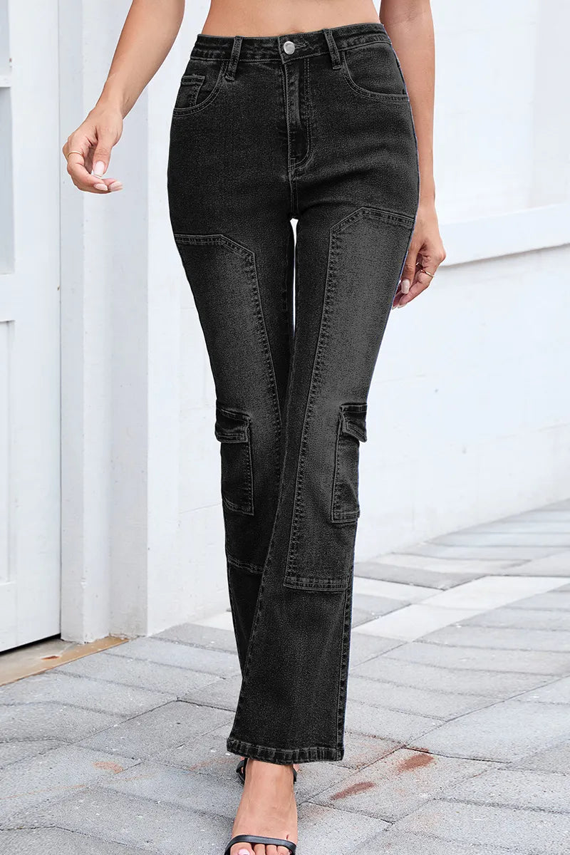 Women's Distressed Low Rise Bootcut Stretch Jeans