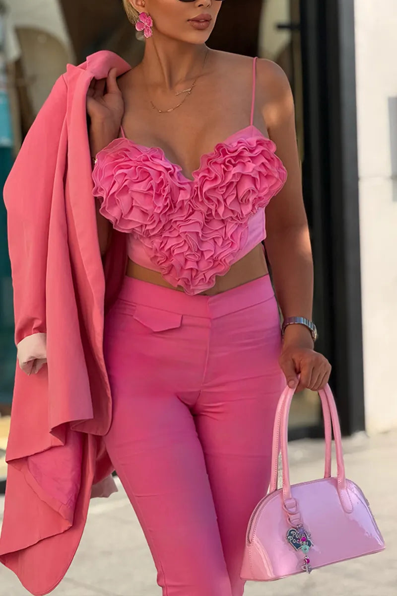 Women's Fashion Ruffle Heart Vest Shorts Two-Piece Set