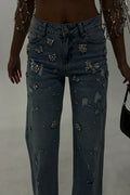 Women's Nail Drill Scratch Casual Jeans