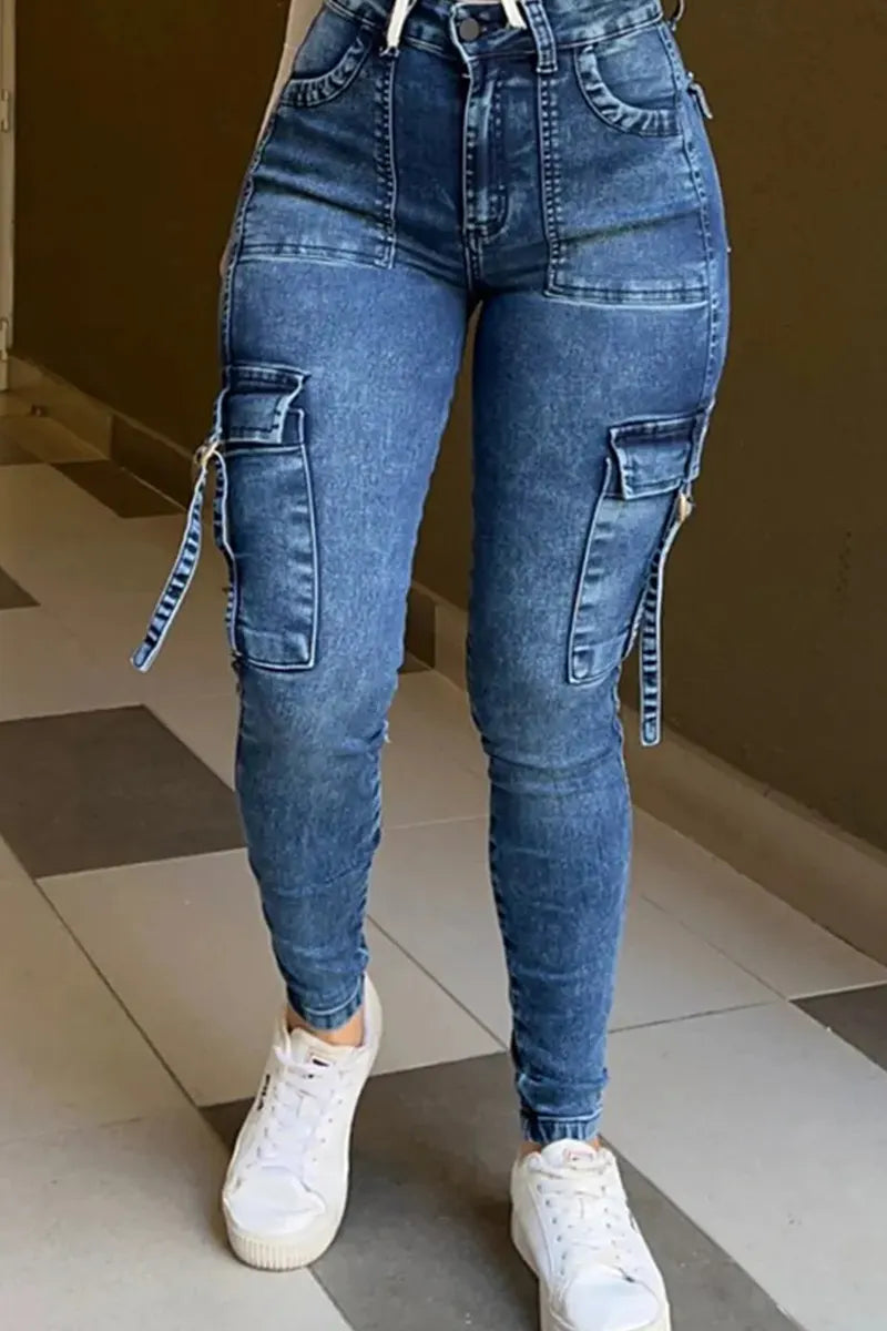 Women's Casual Multi Pocket Skinny Jeans