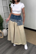 Ladies' Leisure Hot Selling Street Patchwork Pocket Denim Long Skirt