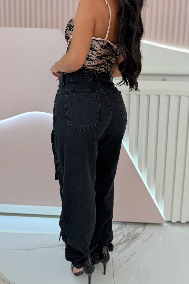 Women's Casual Multi-Pocket Elastic Cuff Cargo Jeans