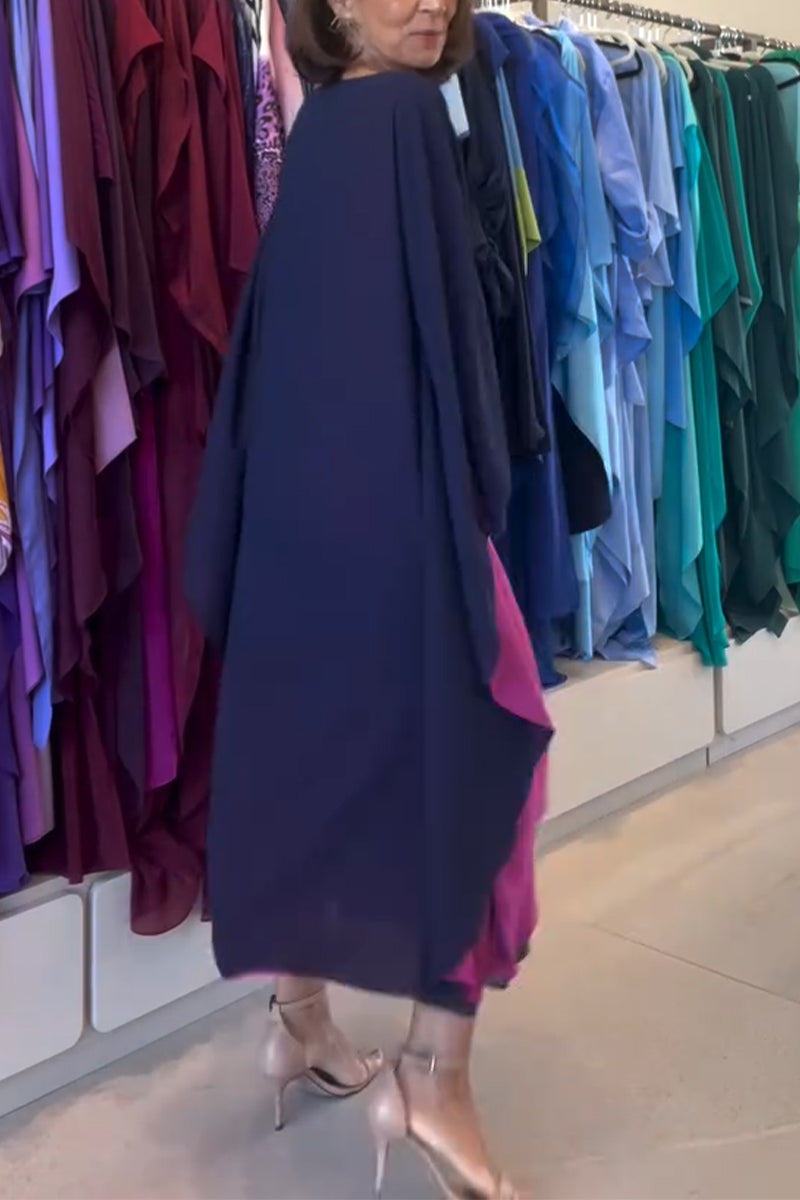 Women's Round Neck Contrasting Elegant Casual Dress