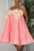 Women's Sweet 3D Floral Strapless A Line Mini Dress