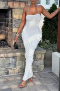 Women's Elegant Pleated Hem Backless Dress