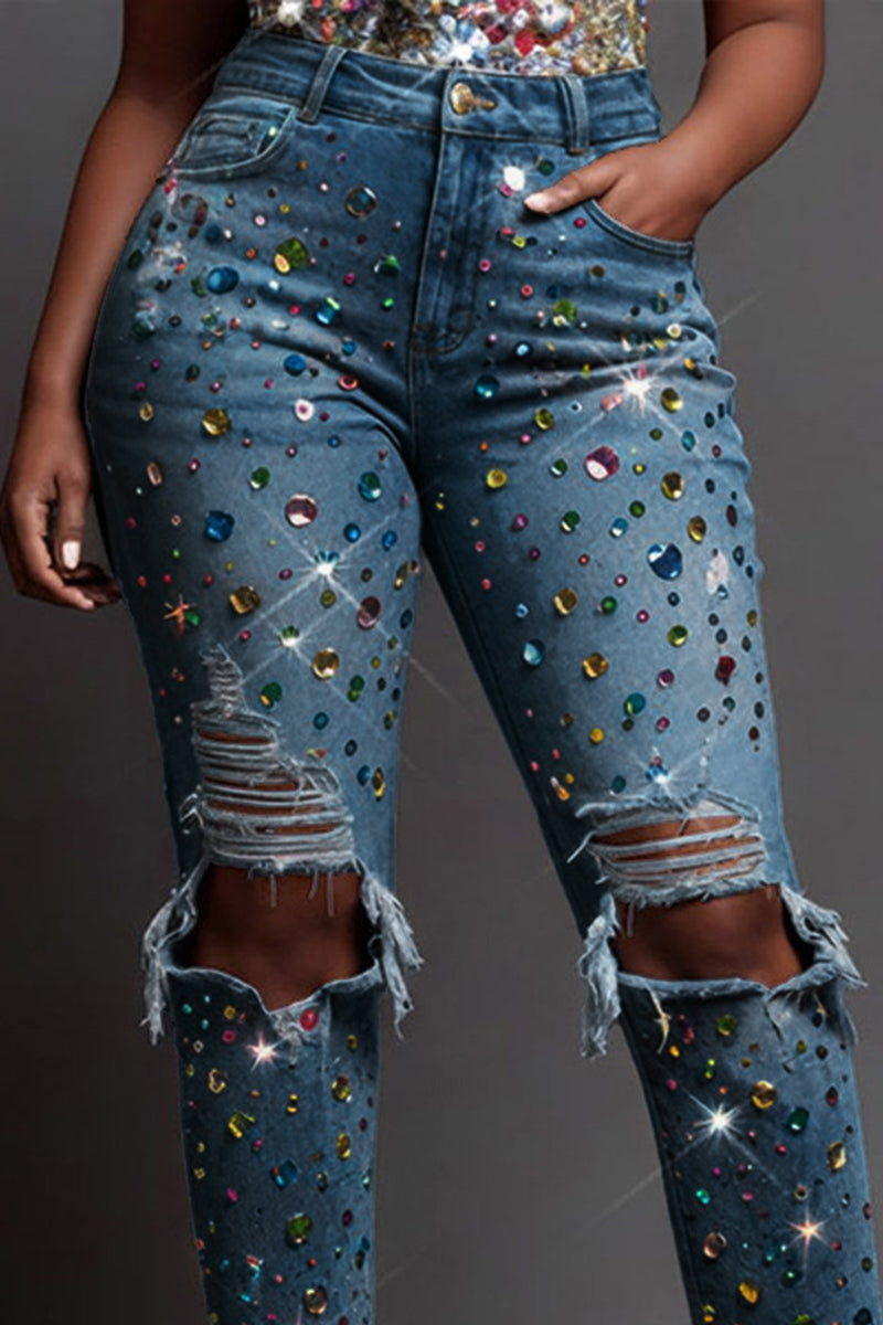 Ladies' Hot Selling Diamond Casual Slim Fit Jeans
