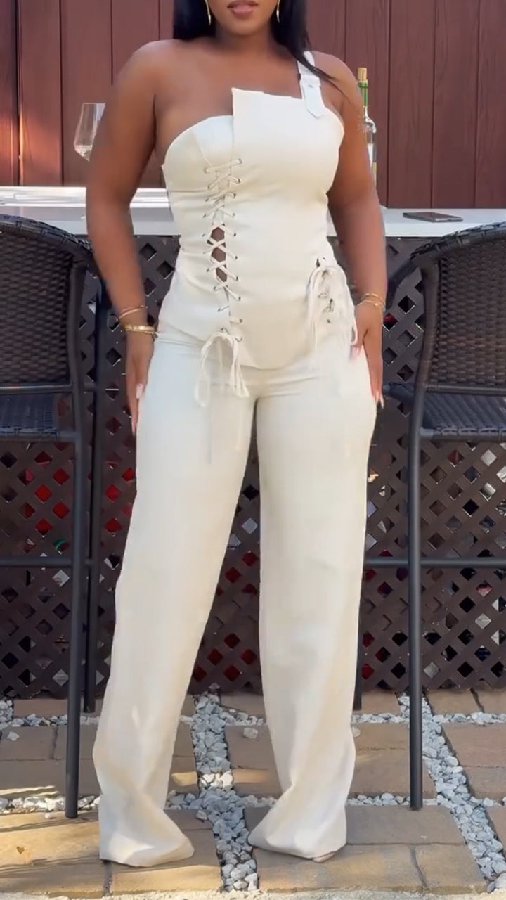 Women Off Shoulder Strap Top + Pants Sexy Casual Suit