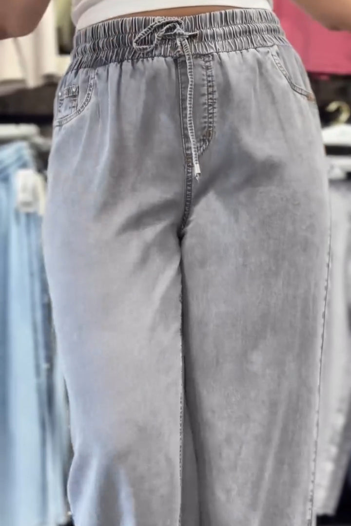 Women's Casual Stretch Waist Wide Leg Jeans
