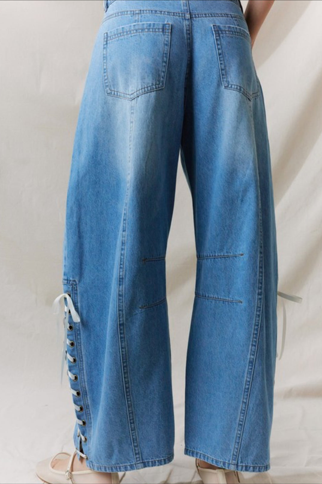 Women's Casual Lace Up Loose Barrel Jeans