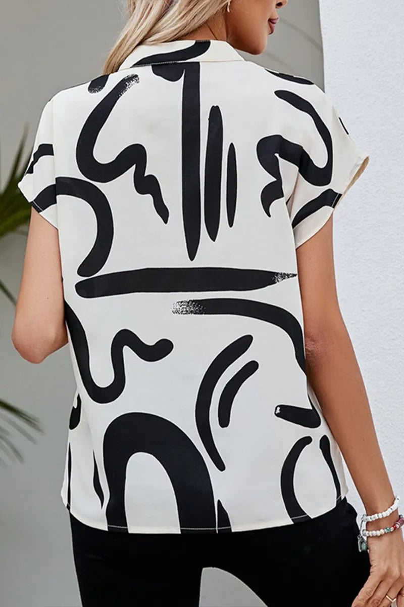 Ladies' V-neck Printed Casual Tops