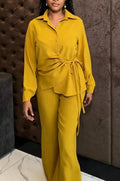 Women's Collar Tie Top+ Pants Casual Suit