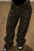 Women's Leopard Print Hot Stamping Rhinestone Casual Jeans