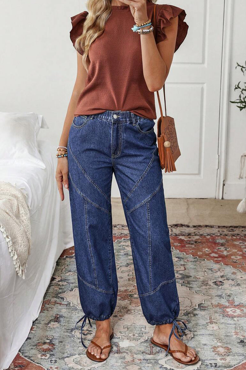 Women's Casual Washed Drawstring Hem Jeans