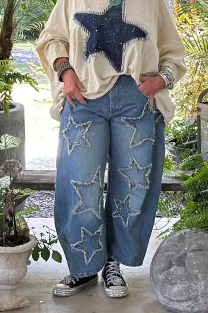 Women's High Waisted Jeans And Thigh Length Women's Straight Leg Pants