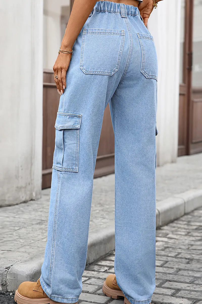 Women's Utility Chic Multi-Pocket Wide-Leg Jeans