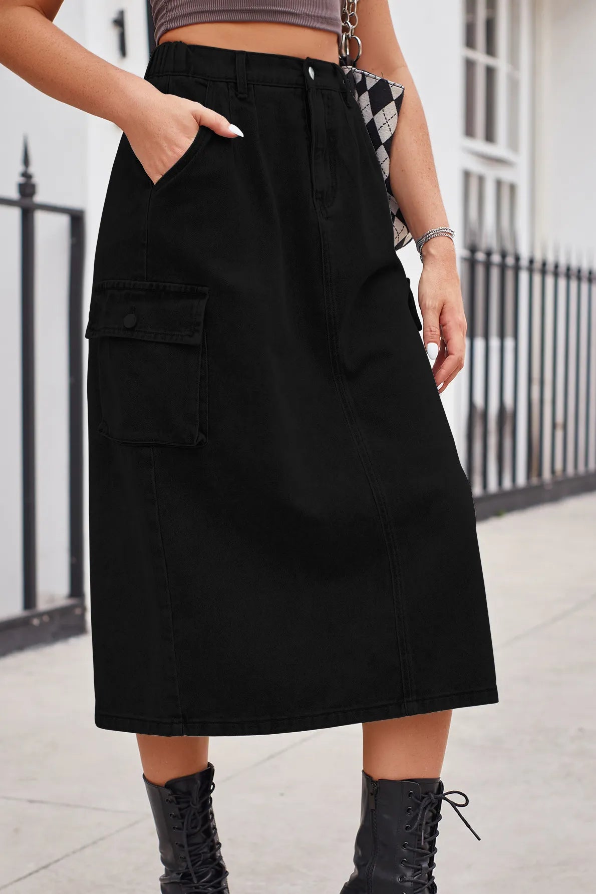 Women's Versatile Cargo Washed Denim Skirt