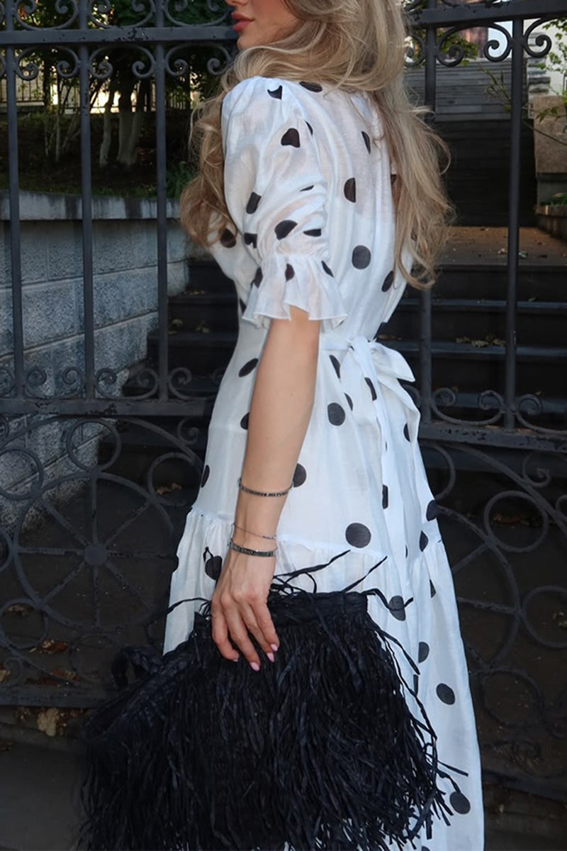 Women's Fashion Puff Sleeve Polka Dot Maxi Dress