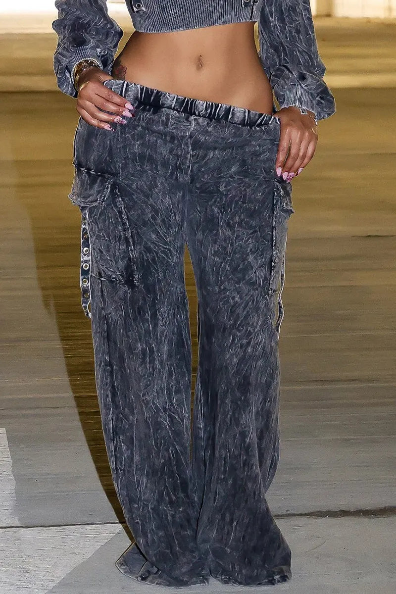 Women's Casual Hooded Short Denim Top Or Loose Fitting Wide Leg Jeans