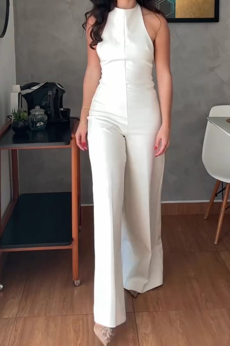 Women's Simple Commuter Backless Wide Leg Jumpsuit