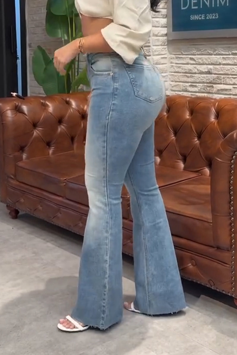 Women's Washed Casual Flared Jeans
